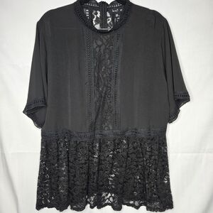 NWT Love J 3X Black Lace Accent Peplum Blouse Whimsy Goth Black Fairy